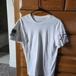Grunt Style White Tee with Black Sleeve Graphics